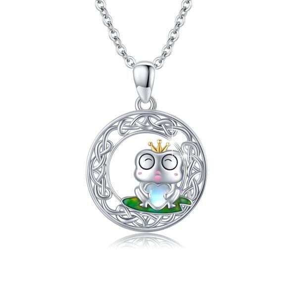 Sterling Silver Moonstone Rhodium Plated Celtic Frog Necklace-0