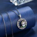 wholesale 925 Sterling Silver Frog Pendant with Crown and Green Stone Luck Charm Necklace for Women Girls Gifts-0-2