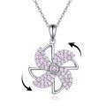 wholesale 925 Sterling Silver Metal Pink Zircon Flower Shape Pendant Necklace with Chain for Women s-0-0