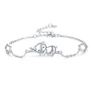 Sterling Silver Rhodium Plated Pig Bracelet-0