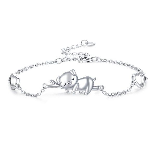 Sterling Silver Rhodium Plated Pig Bracelet-0