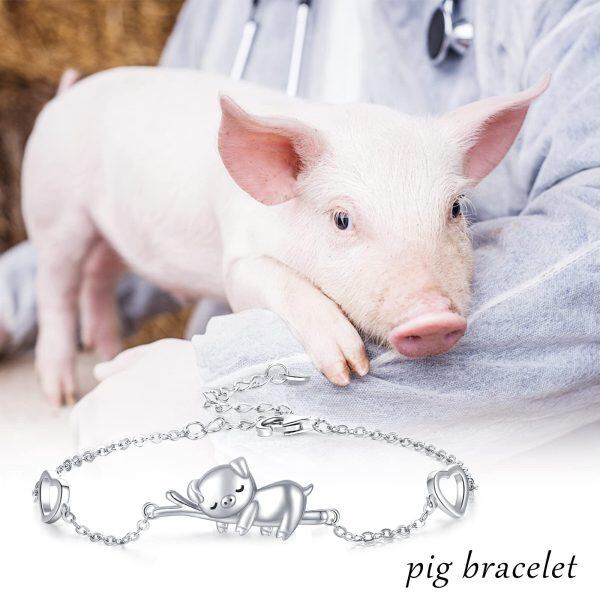 Sterling Silver Rhodium Plated Pig Bracelet-3