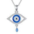 wholesale 925 Sterling Silver Blue Crystal Evil Eye Good Luck Charm Necklace for Women Girls Gifts-0-0