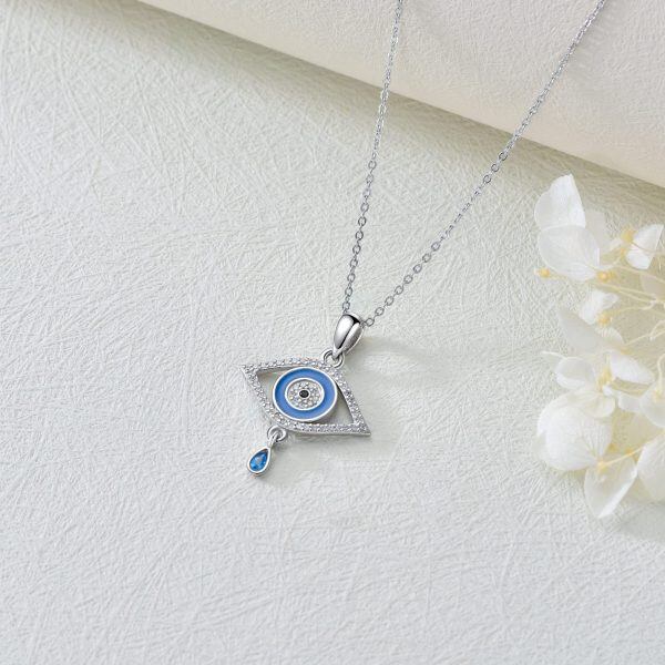 Sterling Silver Zircon Rhodium Plated Evil Eye Necklace-2