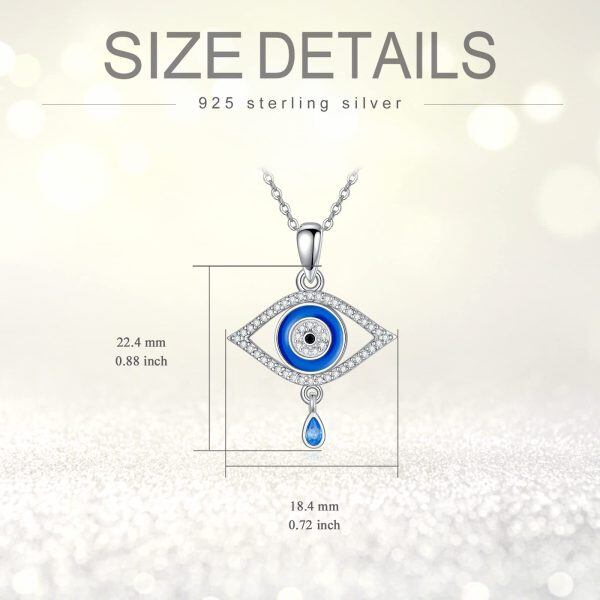 Sterling Silver Zircon Rhodium Plated Evil Eye Necklace-4