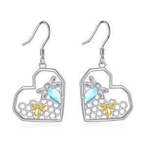 Sterling Silver Moonstone Rhodium And Gold Plated Bee Earrings-0