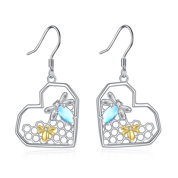 Sterling Silver Moonstone Rhodium And Gold Plated Bee Earrings-0