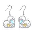 wholesale 925 Sterling Silver Blue Moonstone & CZ Heart-Shaped Honeycomb Bee Drop Earrings - Gifts for Her-0-0