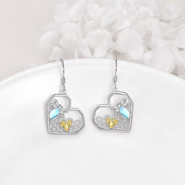 Sterling Silver Moonstone Rhodium And Gold Plated Bee Earrings-1