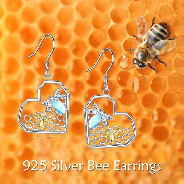 Sterling Silver Moonstone Rhodium And Gold Plated Bee Earrings-4