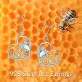 wholesale 925 Sterling Silver Blue Moonstone & CZ Heart-Shaped Honeycomb Bee Drop Earrings - Gifts for Her-0-4