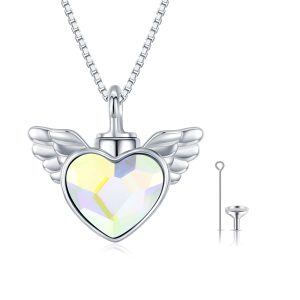 Sterling Silver Crystal Silver Plated Angel Wings Urn Pendant Necklace-0