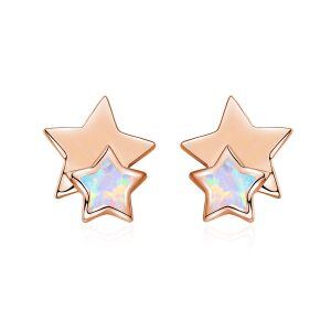 Sterling Silver Opal Rose Gold Palted Star Stud Earrings-0