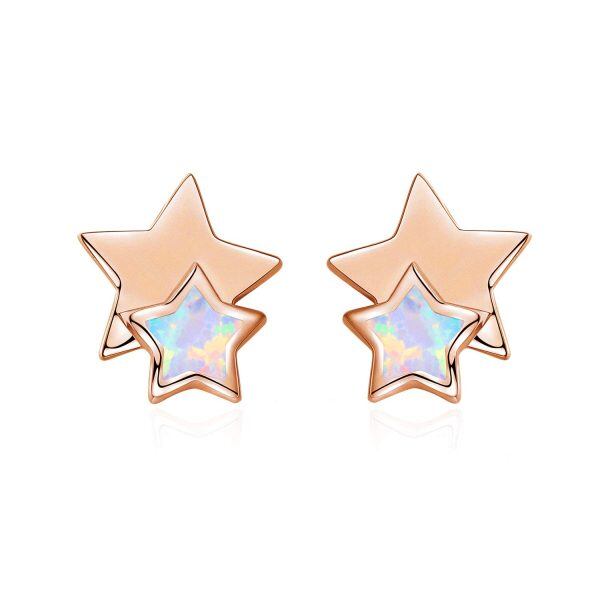 Sterling Silver Opal Rose Gold Palted Star Stud Earrings-0