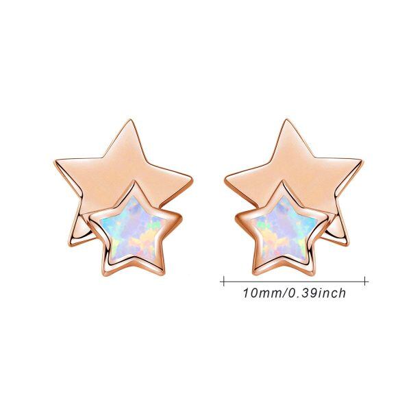 Sterling Silver Opal Rose Gold Palted Star Stud Earrings-4