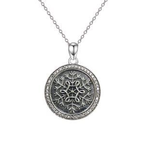 Sterling Silver Oxidized Snowflake Pendent Necklace -0