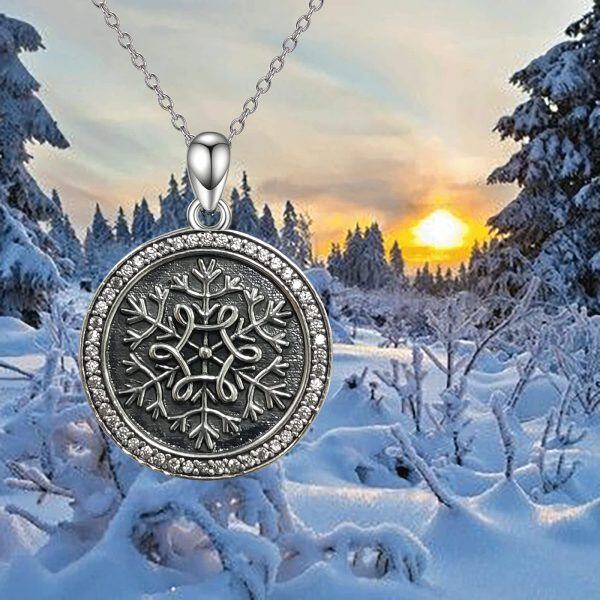 Sterling Silver Oxidized Snowflake Pendent Necklace -2