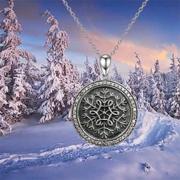 Sterling Silver Oxidized Snowflake Pendent Necklace -3