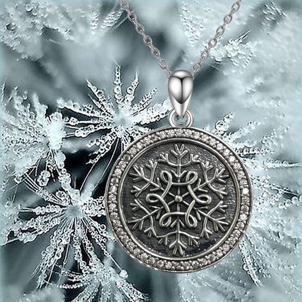 Sterling Silver Oxidized Snowflake Pendent Necklace -4