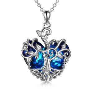 Sterling Silver Crystal Silver Plated Famile Tree Pendant Necklace -0