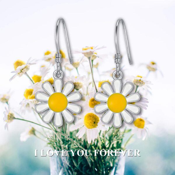 Sterling Silver Silver Plated Daisy Flower Dangle and Drop Earrings-1