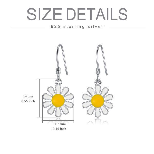 Sterling Silver Silver Plated Daisy Flower Dangle and Drop Earrings-2