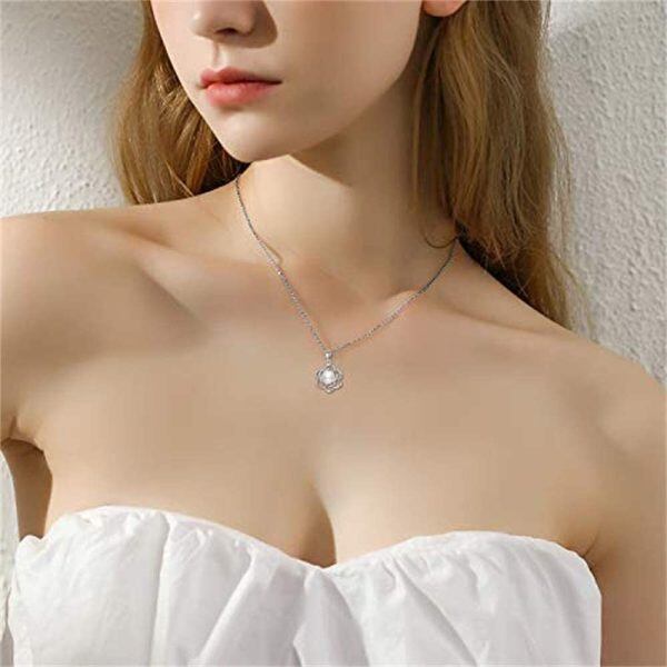 Sterling Silver Pearl Silver Plated Rose Pendant Necklace -1