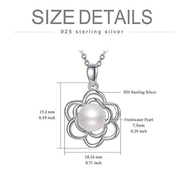 Sterling Silver Pearl Silver Plated Rose Pendant Necklace -2