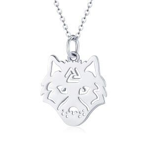 Sterling Silver Silver Plated Wolf Pendent Necklace-0