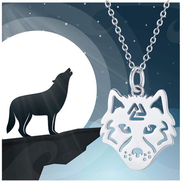 Sterling Silver Silver Plated Wolf Pendent Necklace-1