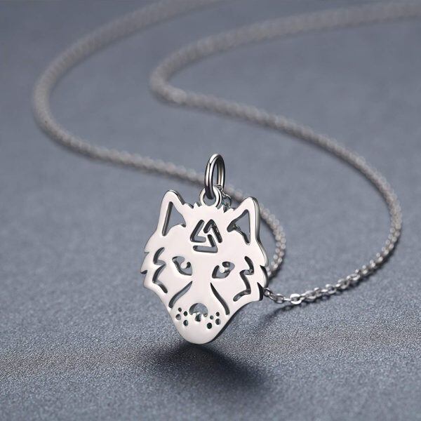 Sterling Silver Silver Plated Wolf Pendent Necklace-4