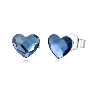 Sterling Silver Blue Crystal Heart Studs Earrings -0