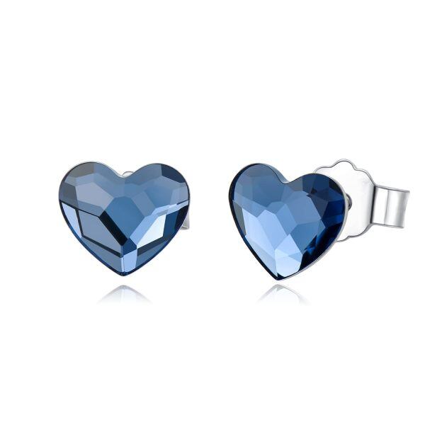 Sterling Silver Blue Crystal Heart Studs Earrings -0