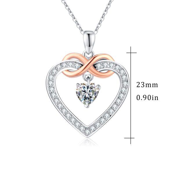 Sterling Silver Zircon Two Tone Color Love Heart Infinity Pendant Necklace-4