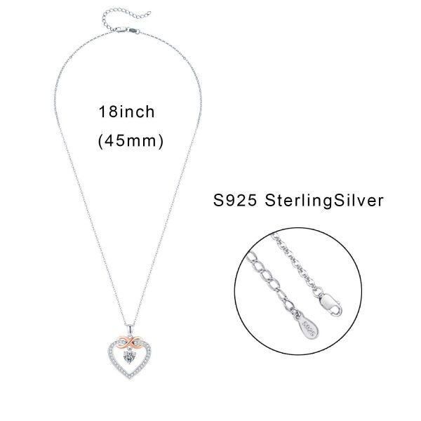 Sterling Silver Zircon Two Tone Color Love Heart Infinity Pendant Necklace-5