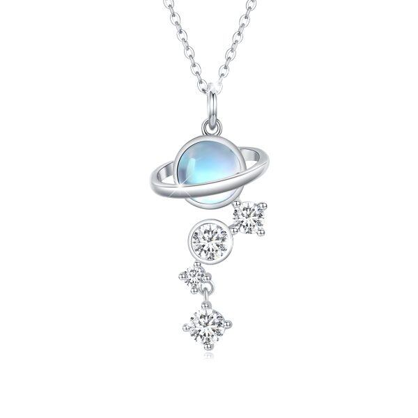 Sterling Silver Moonstone and Zircon Silver Plated Pendent Necklace -0