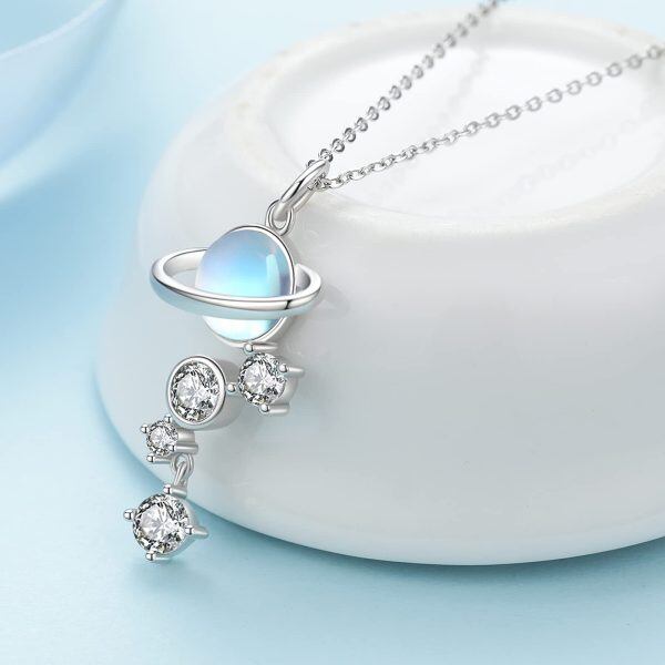 Sterling Silver Moonstone and Zircon Silver Plated Pendent Necklace -1