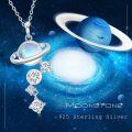 wholesale 925 Sterling Silver Blue Moonstone Galaxy Necklace - Universe Solar System Star Pendant s for Women-0-2