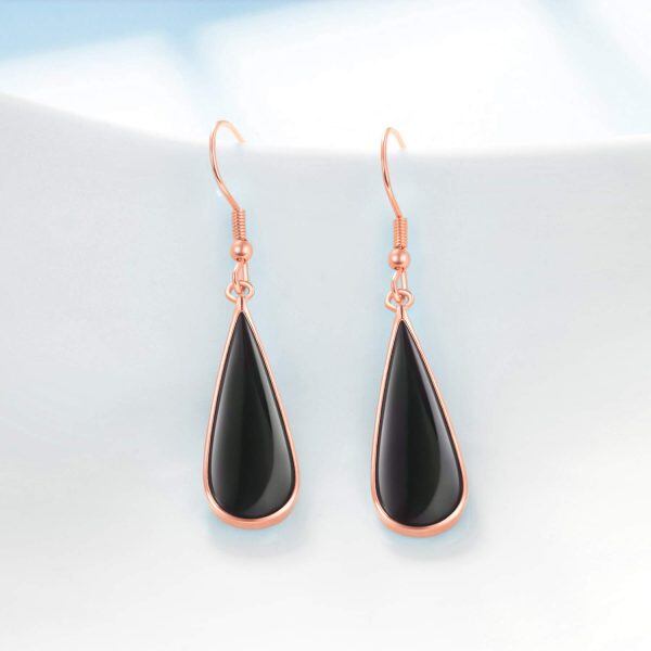 Sterling Silver Black Onyx Silver Plated Teardrop Dangle Earrings-2