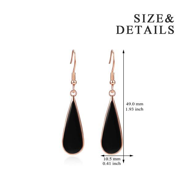 Sterling Silver Black Onyx Silver Plated Teardrop Dangle Earrings-3