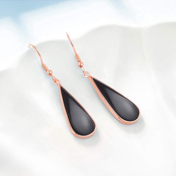 Sterling Silver Black Onyx Silver Plated Teardrop Dangle Earrings-4