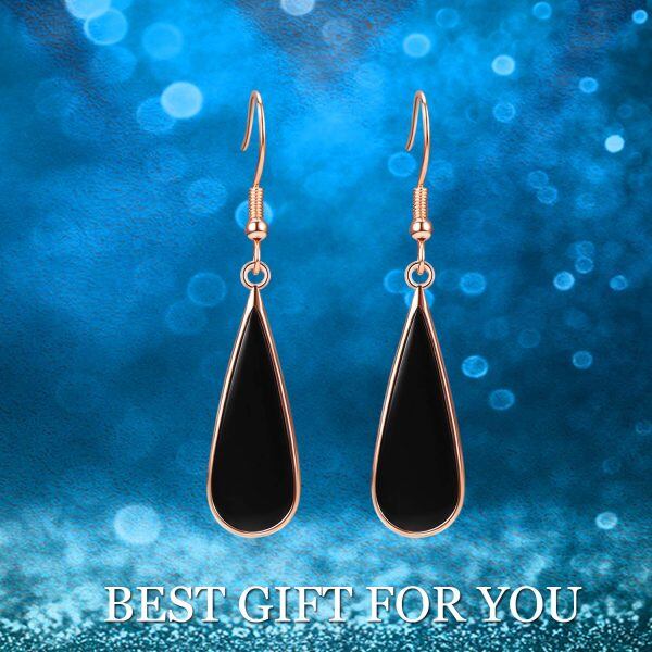 Sterling Silver Black Onyx Silver Plated Teardrop Dangle Earrings-5