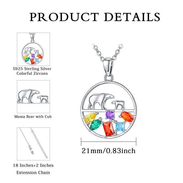 Sterling Silver Zircon Silver Plated Polar Bear Pendant Necklace -3