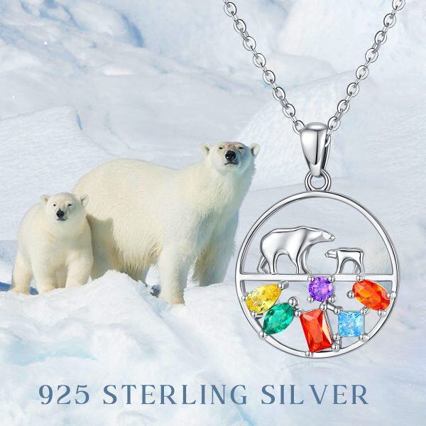 Sterling Silver Zircon Silver Plated Polar Bear Pendant Necklace -5