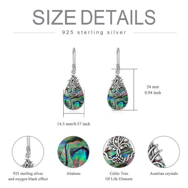 Sterling Silver Abalone Shell and Crystal Silver Plated Celtic Tree of Life Dangle Drop Earrings-3