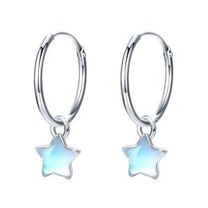 Sterling Silver Moonstone Silver Plated Star Hoop Earrings -0