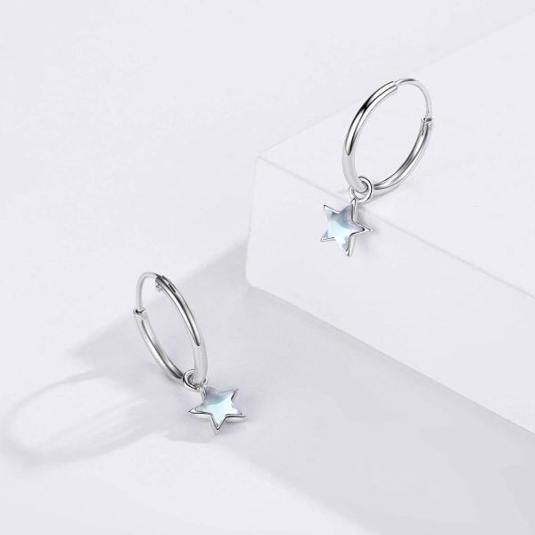 Sterling Silver Moonstone Silver Plated Star Hoop Earrings -4