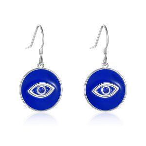 Sterling Silver Zircon Silver Plated Blue Evil Eye Dangle Earrings-0