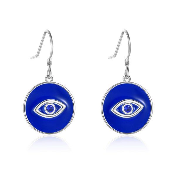 Sterling Silver Zircon Silver Plated Blue Evil Eye Dangle Earrings-0