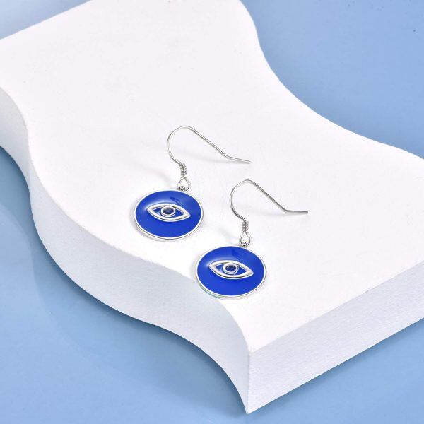 Sterling Silver Zircon Silver Plated Blue Evil Eye Dangle Earrings-3